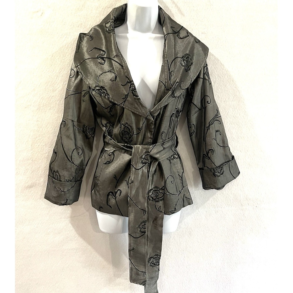 Jerry‎ T Silver Gray Fashion Jacket Small Romantic Goth Glamour Vtg evening Wear